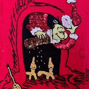 Women’s Michael Simon “Grinch” red Christmas cardigan sweater. Size Med. New